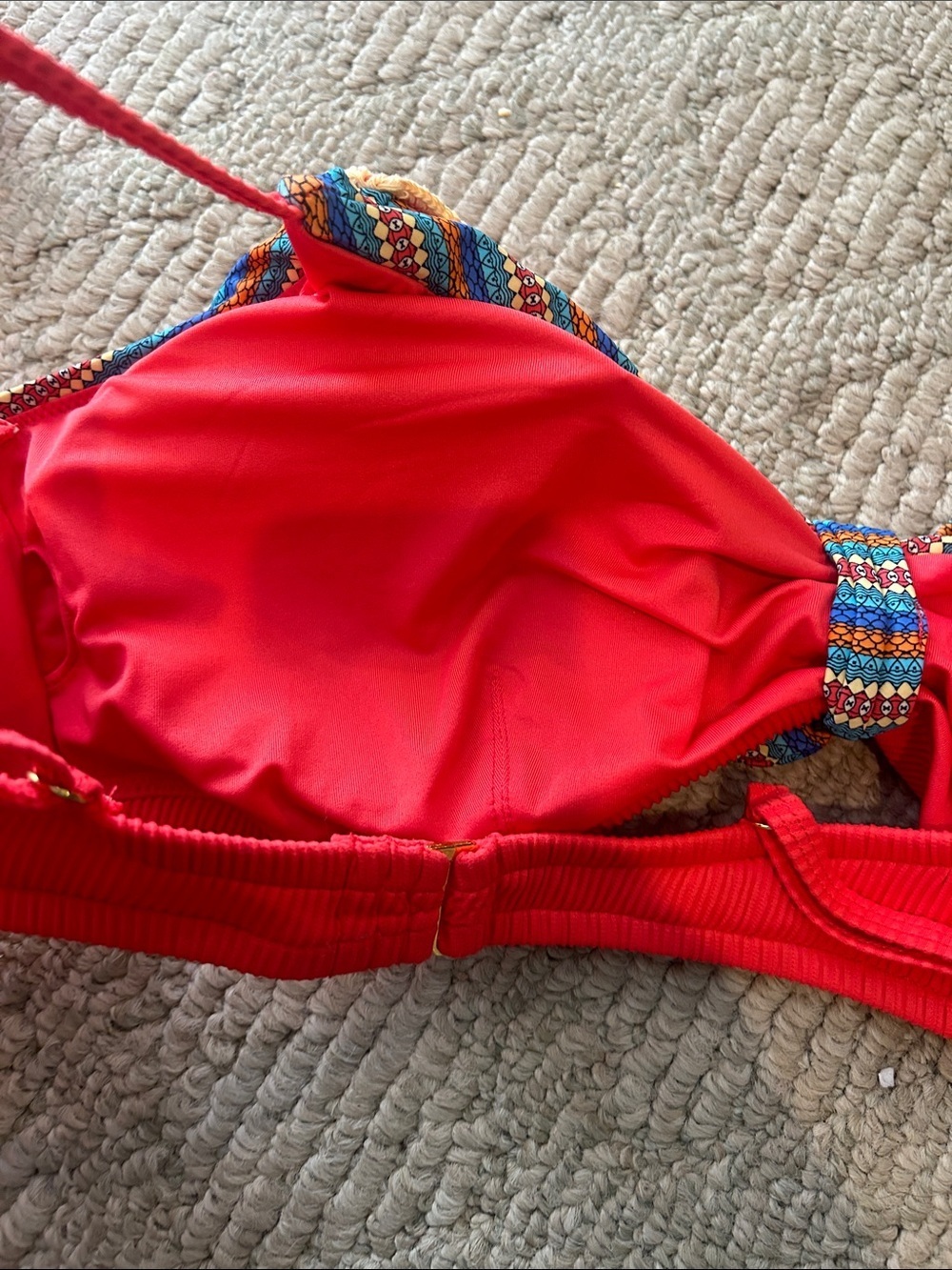 Swimsuits For All Red Tie-Front Bikini with Multicolor Trim - Picture 13 of 13